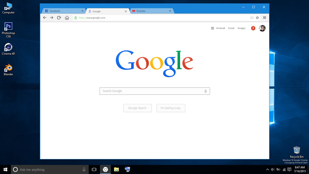 opravilna vrstica Google Windows 10